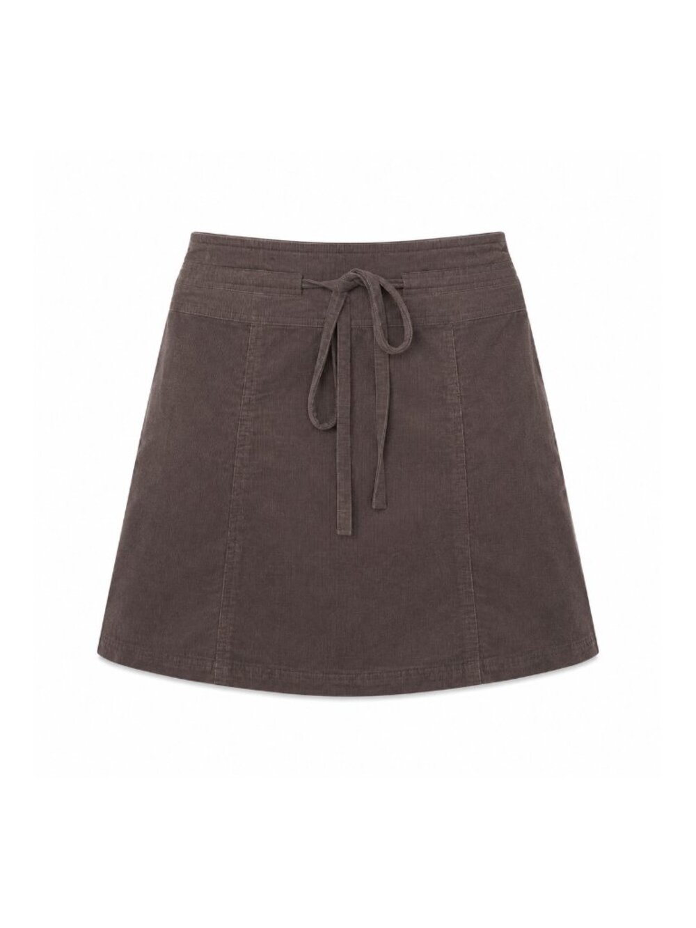 Sahalie Brown Corduroy A-Line Skirt Womens 10 Tie Waist Patch Pockets